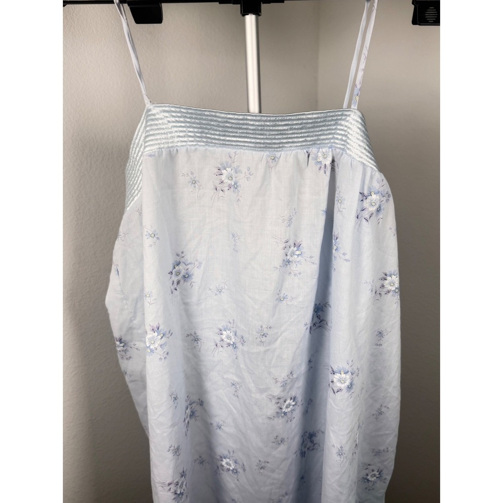 Vintage Blue Floral Nightgown Spaghetti Strap Satin‎ Trim Romance Cottagecore - Picture 2 of 5
